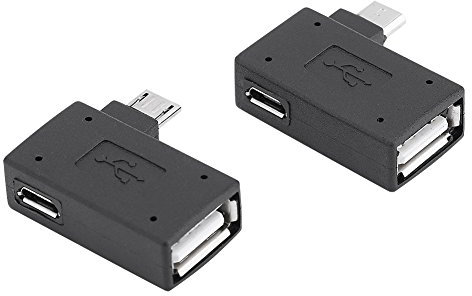 Qiilu 2 Piezas USB 2.0 Hembra a Macho Micro OTG Adaptador de Corriente Puerto de alimentación 90 Grados Izquierdo 90 Derecho Adaptador USB Micro USB OTG Ampliabilidad: Este