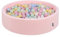 KiddyMoon Rund Bällebad Bällepool 120X30cm/600 Bälle ∅ 7Cm Ballgruben Bunten Bällen Für Babys Spielbad Kleinkinder, Hergestellt In Der EU, Pink:Pastellblau/Pastellgelb/Weiß/Minze/Puderrosa