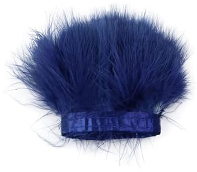 1 m flauschiges farbiges Federband mit Fasanenfedern, 8–10 cm, handgenähtes Kleidungsstück, Quaste, Karnevalsfeder, Handwerksdekoration, tiefblau