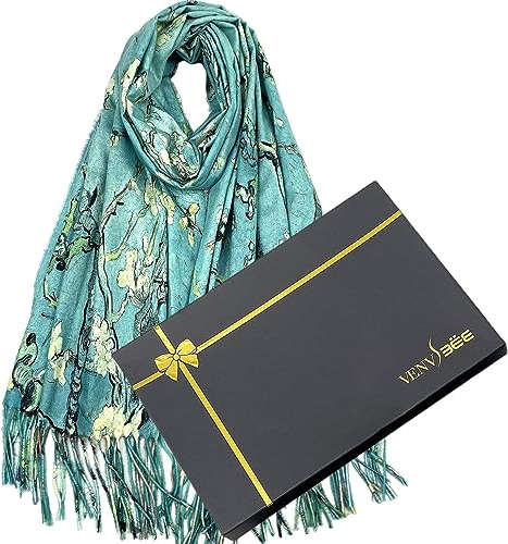 VENVSBEE Van Gogh Schals Kunstschal für Frauen Geschenk wendbar Kaschmir Gefühl Schal Wrap Doppelseitiger Pashmina in Geschenkbox, 04 Mandelblüte, Large