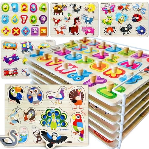 QUOKKA Steckpuzzle Holz ab 1 2 Jahre - 6 Set Spielzeug Puzzle ab 2 3 Jahre - ABC Lernspiele für Kinder - Geschenk für Baby Mädchen and Junge