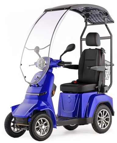 VELECO Gravis mit Dach - bequemer Kapitänssitz, Mobilitätsroller, Elektromobil, komplett montiert und fahrbereit - Voll-LED Beleuchtung (Blau)