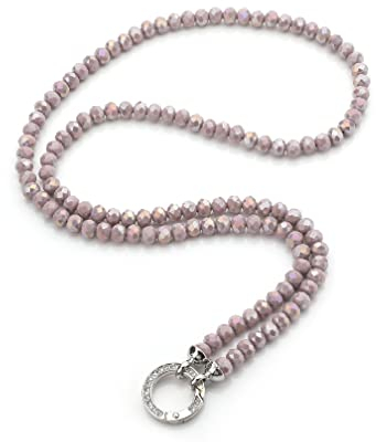 AKKi jewelry Vario kette für Anhänger kettenanhänger strass Crystall Perlen Damen Frauen Schmuck glass glitzer runder karabiner Strass Clip Verschluss Perlenkette 8mm 80cm Lila