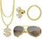SOETDERT Chaine Or Homme de Dollar, 4 Pièces Kit de Hip Hop Chaîne Bague Bracelet, Or collier homme Rappeur Punk, 80s 90s Accessoires Déguisement pour Carnaval Concerts Party Carnaval Fête