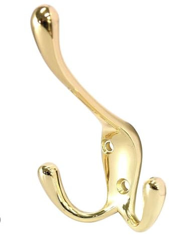 Aretro Polished Brass Gold Effect Three Prong Triple Back of Door Wall Hat Coat Robe Hanger Hook with Screws