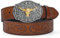LEACOOLEKY Western Cowboy Gürtel für Männer Longhorn Stier-Schnalle Gürtel 3.8cm breit Floral graviert geprägter Ledergürtel