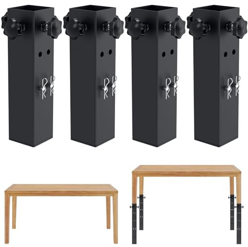 woiron Tischbeinverlängerung für Klapptische, verstellbare Klapptischbeinverlängerungen, für quadratische, gerade Beine, Erhöhung der Tischhöhe 8,9 cm / 14 cm (Innendurchmesser 4,7 cm), 4 Stück