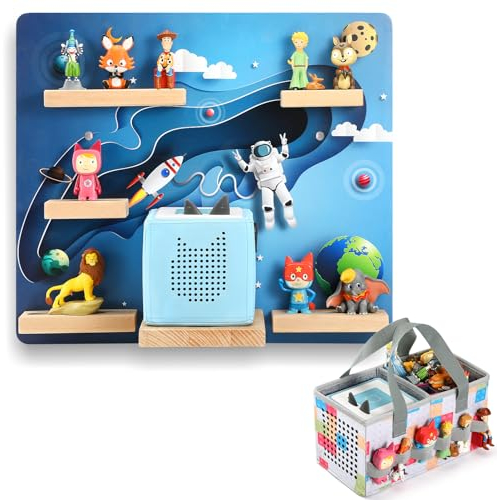 OUKNAK Magnetisches Toniebox Regal, Schwimmendes Regal für Toniebox, Wandhalterung Holzregal mit Tragetasche Kompatibel mit Tonie Audio Player Figuren Charakter für Kinderbabyzimmer (Astronaut)