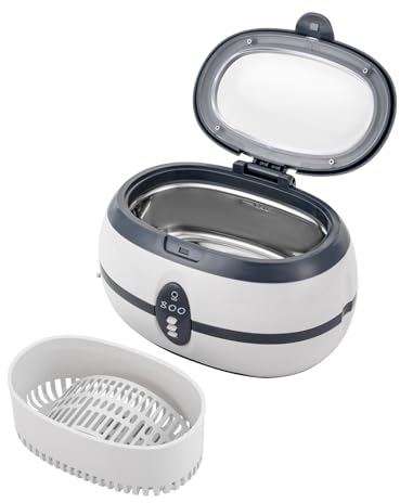 Dispositivo di pulizia ad ultrasuoni, 40 kHz, 600 ml, pulitore ad ultrasuoni con spia LED, dispositivo ad ultrasuoni per occhiali, testine di pressione, protesi dentarie, monete