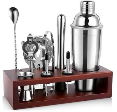 Tasse Shaker de 750ml, mélangeur Complet en Acier Inoxydable, Ensemble de Supports en Bois, Ensemble de 10 pièces, Tasse de mélangeur de Bar