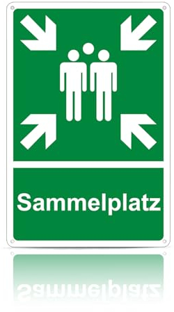 Sammelplatz Schild Ausenbereich Alu,Sammelstelle Sammelpunkt Schild außen Außenbereich Nachleuchtend wasserdicht UV-Schutz mit vorgebohrten Löchern 20x30cm