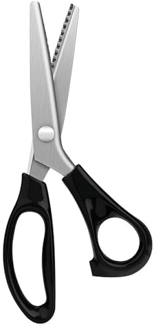 Shallho Zackenschere, Schneiderschere Stoffschere 23,5cm Zickzack Edelstahl Griff Schwarz, Schere Scharf zum Schneiden von Stoff, Kleidung, Textilien, Nähen, Papier, Basteln