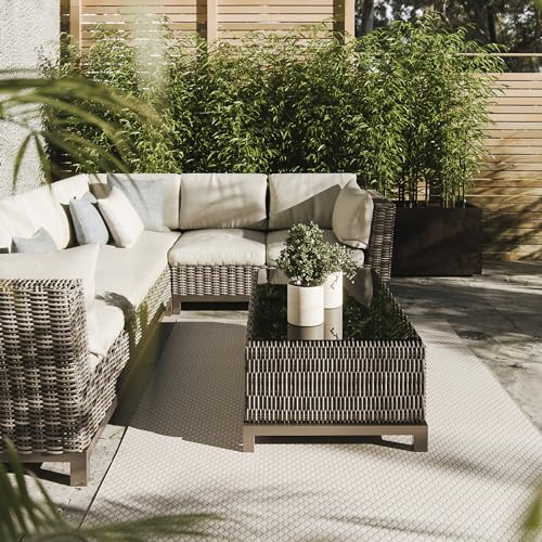 Interiyou Outdoor Teppich Wetterfest Lome - 80x150 cm Weiß - Wasserfest für Balkon, Terrasse, Garten - Outdoorteppich passend auch für Wohnzimmer, Schlafzimmer und Küche - Aussenteppich