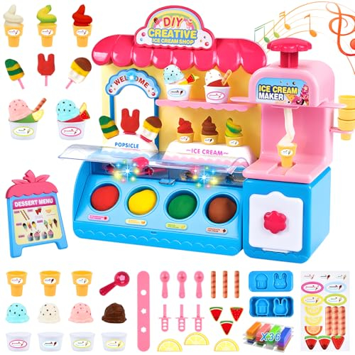 Herefun 68 Stück Knete Set für Kinder, Knete Eismaschine Set, Kitchen Creations Spielset, Knete Zubehör mit 36 Knetmasse, Spielzeug Geschenk für Mädchen Jungen ab 3 Jahre