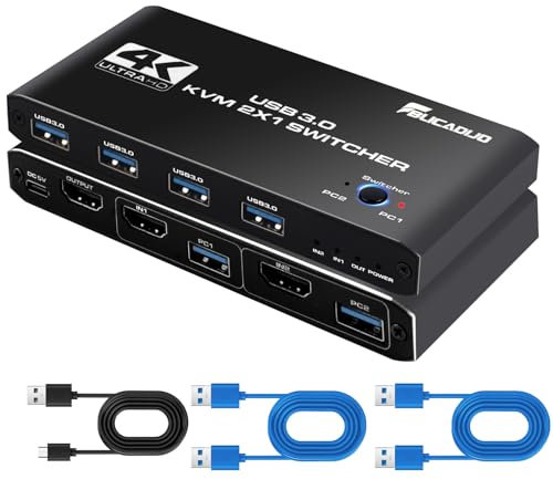 HDMI KVM Switch 4 port - USB 3.0 KVM Switches 4K@60Hz for 2 PCs 1 Monitor - Including 2 USB 3.0 cables