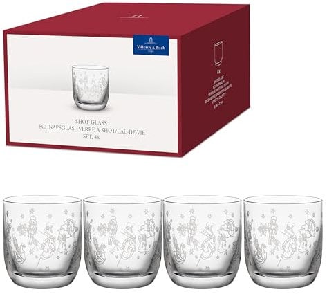 Villeroy & Boch – Toy’s Delight verre à schnaps, ensemble de 4 pcs, ensemble de verres à schnaps, verres à shot, verres à liqueur, verres avec un motif de Noël, résistant au lave-vaisselle