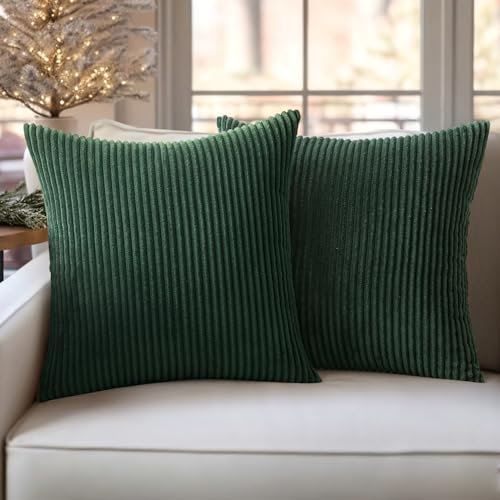 Slozzi 2er Set Kordsamt Kissenbezug Dunkelgrün 50x50 Kissenbezüge Kissenhülle Sofakissen Dekokissenbezug Couchkissen Weich für Sofa Schlafzimmer Wohnzimmer Balkon
