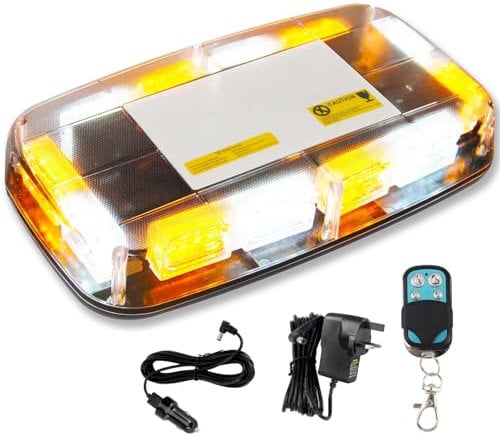 JMEST LEAD Amber White Strobe Lights with Magnetic Base, 48 LED Wireless Rechargeable Emergency Strobe Beacon Light, 12V-24V Roof Top Flashing Light for Car Trucks Vehicles