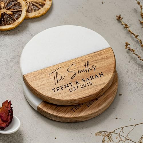 Dessous de verre en pierre personnalisés Cadeau de mariage Sous-verres personnalisés en marbre et en bois pour cadeaux de mariage