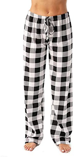 Générique Pantalon Pyjama Carreaux Femme, Bas De Pyjama Femme Chaud et Doux Pantalon De Maison Décontracté Et Confortable Pyjama Femme Hiver Automne, Noir, L