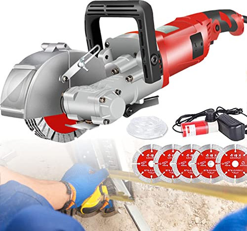 XCSCUK Electric Wall Chaser,7500rpm Wall Groove Cutting Machine,Adjustable Cutting Depth & Width, for Granite Marble Concrete Stone (Red 110V)