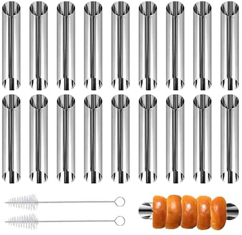 Kapokr 20 Stück Schaumrollenformen Edelstahl Schillerlockenform Cannoli Formen mit Reinigungsbürste Klein Cannoli Backform für Sahnehorn Croissant Hörnchen - 12,5 * 2,6cm