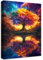 Marco de Madera Cuadro Modernos Colorido Árbol de La Vida Cuadros Decorativos Lienzo Pintura Imagen Noche Estrellada Paisaje Onírico Cuadros Decoracion Salon Baño Dormitorio Comedor Pasillo 30x40cm