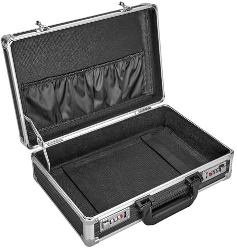 GODLONSEN Lockable Storage Box - 14.2 x 9.4 x 4.5 Inch, Document Storage, Briefcase for Men, File Organiser with Dual Combination Locks for Personal Items, Cash, Documents, Laptop - Black
