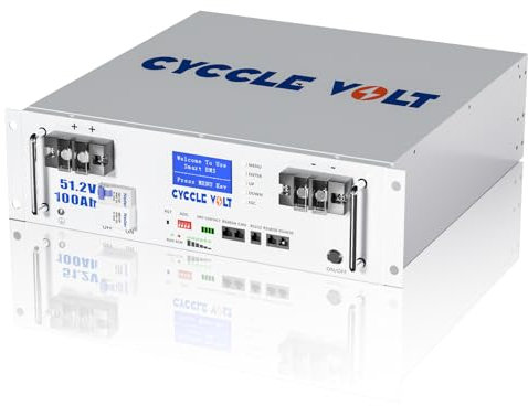 Batería de Litio 48V 100Ah LiFePO4, Batería Gabinete LiFePO4 CYCCLEVOLT, 5.12KWh Potencia Maxima de 5120W, Pantalla, Más de 8000 Ciclos, autocaravanas, Solar Off-Grid, fotovoltaico