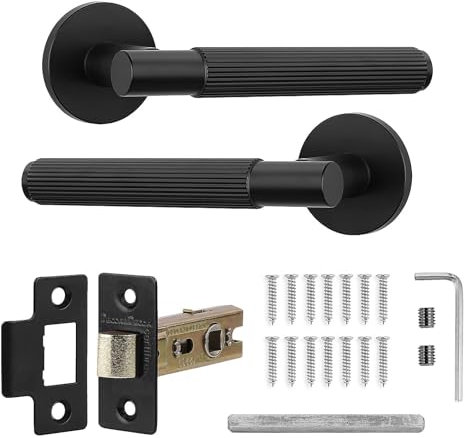Decoranddecor Black Door Handles Internal – Aluminium Matt Black Door Handle Sets for Wooden Interior Doors | Internal Door Handles with Mortice Latch | Hera Range