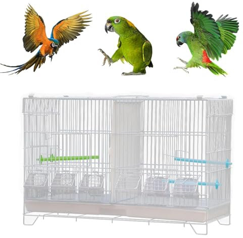 MUL-BOUTIQUE Vogelkäfig für Voliere mit Futterhäuschen, tragbarer Vogelkäfig aus Metalldraht mit Griff, Schubladenplatte, Vogelkäfig für Papageien mit Trennwand (weiß, 60 x 26 x 39,5 cm)
