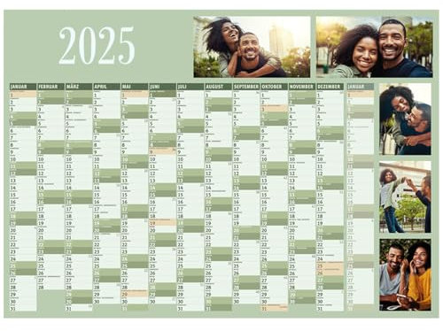 Herz & Heim® Wandkalender A0 mit 5 Fotos personalisiert, Farbauswahl (Grün)