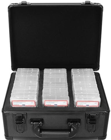 AKOZLIN Graded Card Case Aluminum Alloy Graded Card Storage Box Compatible with 100 Card Slabs Sports Trading Card Case Fits PSA, CSG, BGS and Top Loaders,14×10.5×7.1