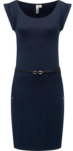 Ragwear Damen Kurzarm Sommerkleid kurzes Minikleid mit schmalem Taillen-Gürtel und Taschen Tagg YOUMODO Midnight Gr. L