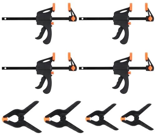 4 Piezas 10,4cm Sargentos de Barra y 4 Piezas Pinzas de Resorte(5cm, 7,6cm), Abrazaderas de Carpintero, Abrazadera de Rápido, Pinza de Resorte para Apriete, Herramienta de Carpintero