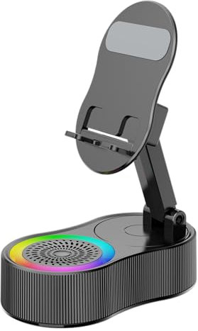 Cell Phone Stand with Wireless Bluetooth Speaker - Induction Speaker with Adjustable Phone Holder, Wireless Induction Speaker with Charging Compatible with Android ipad Samsung Tablet (Black)