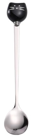 Generic - Cuchara de acero inoxidable con cabeza de gato de cerámica con mango largo, para café, miel, postre, adorable y duradero, versátil herramienta de cocina y comedor
