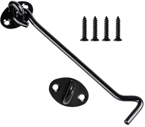 Hook and Eye Latch 10 Inch, 1PCS Stainless Steel Cabin Hook Gate Hook Black | Door Hooks Lock Sliding Barn Door Hooks Eye Latch Hooks for Wooden Gate Window Brace Catch Garden Shed Patio Cabinet Garage