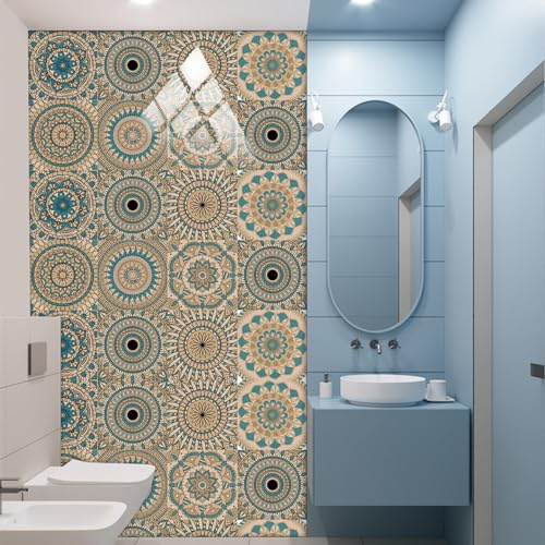 Mosaikfliesen See Blau Braun Klebefliesen Pvc Fliesensticker Wasserdicht Fliesen Zum Kleben Klebefliesen Küche Selbstklebende Fliesen Küche Ölfest Klebefliese Fliesenaufkleber 10x10cm/10 Pcs