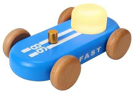 HBCIDC Wooden Vehicle Night Light 7-Colour LED, USB Rechargeable (Blue)