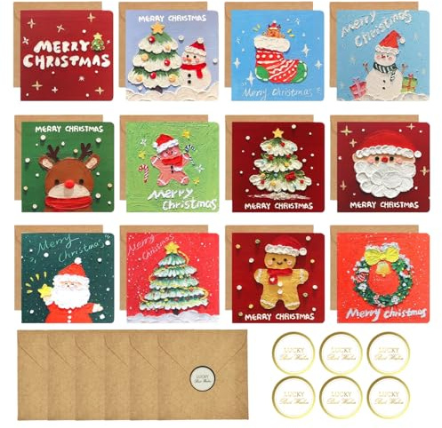 Kleine Weihnachtskarten mit Umschlag Set,24 Stück Christmas Cards im Ölgemälde-Stil,10×20cm Klappkarten Weihnachten,Weihnachtskarte Postkarten Weihnachtspostkarten für Familie Freunde