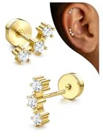 Adramata Ohrstecker Silber 925 Helix Piercings Hypoallergene Ohrringe Damen | Knorpel Ohrring Damen,Flatback Ohrringe Silber 925,Hypoallergen Tragus Helix Piercings,Vergoldet Ohrring Stecker