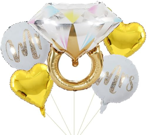 Ovanda Luftballons Hochzeit, Mr and Mrs Smith Hochzeit Deko, Roségold Diamant Ring Folienballons, JGA Deko, Goldener Liebesballon für Brautdusche, Hochzeits, Bachelorette Party, Geburtstag
