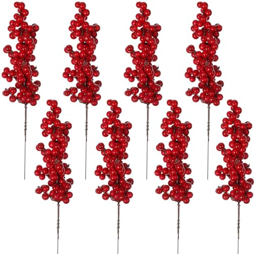VICASKY 12 Stück Amaryllis Künstlich Rote Beeren Deko Weihnachten Grabgesteck Winter Beerenzweig Girlande Weihnachtskranz Weihnachtsblumen Kunstblumen Weihnachtsdeko Blumen Künstliche Rot