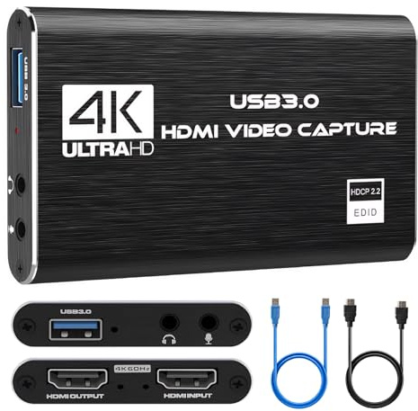 Acquisizione audio e video USB 3.0, scheda di acquisizione 4K HDMI Loop-out | 1080P 60FPS/2K 30FPS, per PS5/Switch/fotocamera/PC/OBS/Xbox
