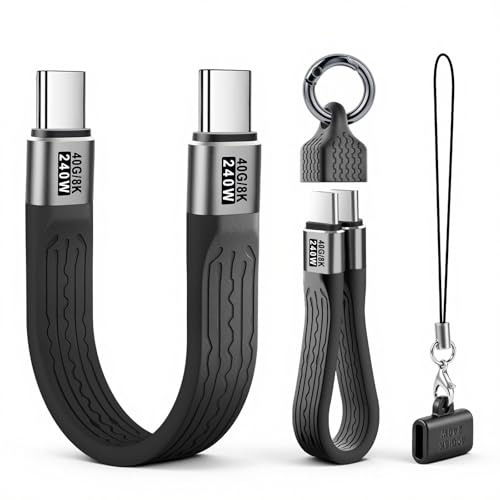 RUIZHI USB C Kabel Kurz mit Adapter Set, 240W PD3.1 40Gbps 8K Video Schlüsselanhänger Ladekabel (13cm) + USB-C Buchse auf Buchse Verlängerung für Laptop, SSD, VR(Schwarz)