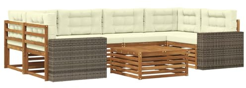 vidaXL Outdoor-Sofagarnitur mit Kissen 7 pcs Natur und Creme Polyester, Gemütliches Outdoor-Set, modernes Lounge-Möbel, Garten-Sofa, tolle Terrassen-Sitzgelegenheit