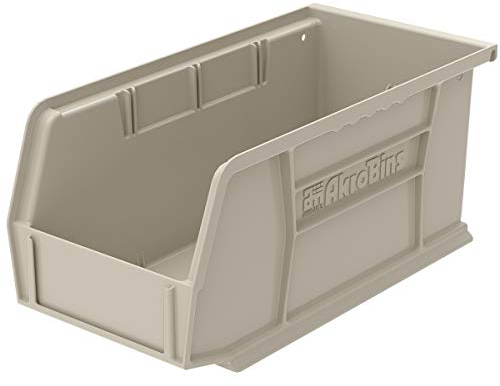 Akro-Mils 30230 AkroBins Plastic Storage Bins, Space-Saving Stackable Bins for Garage, Pantry, Craft Organization, 27.94 cm x 12.7 cm x 12.7 cm, Stone, 12-Pack