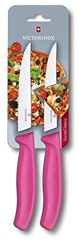 Victorinox Swiss Classic, Steak and Pizza Knife, Extra Sharp Blade, Wavy Edge, 12 cm, Plastic Handle, Stainless Steel, Pink