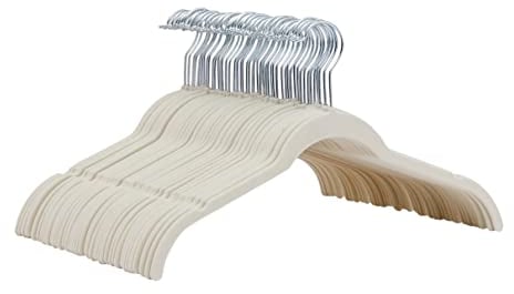Amazon Basics Kleiderbügel für Hemd/Kleid, mit Samt überzogen, 50er-Pack, Elfenbein
